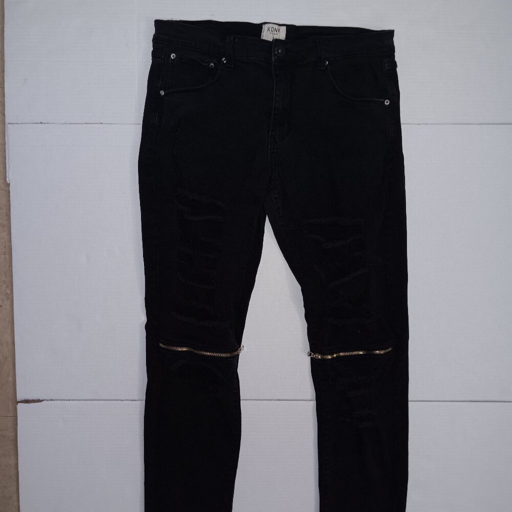 KDNK DISTRESSED MEN'S DENIM JEANS BLACK SIZE 36